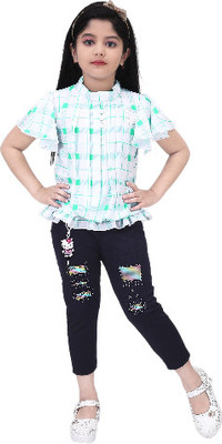 ROUNAK CREATION Girls Casual Capri Tunic(GREEN)