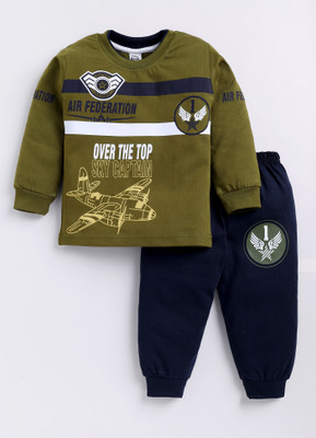 TINY BINY Boys Casual T-shirt Track Pants(Olive)