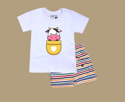 Baby Wolf Baby Boys & Baby Girls Casual T-shirt Shorts(Calf White and Multi Combo)