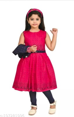 ARHAN DRESSES Girls Party(Festive) Dress Legging, Jacket(PINK)