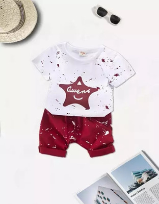 LITTLE KANHA Baby Boys Casual T-shirt Shorts(WHITE, RED)