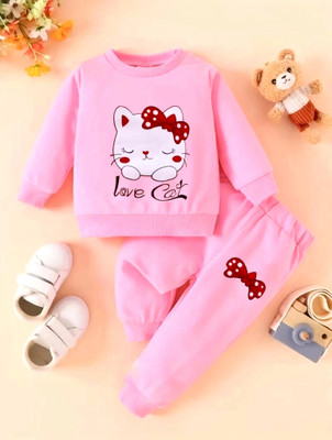 Afreen Creations Baby Girls Casual T-shirt Track Pants(Pink)