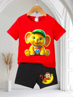 HouseOfCommon Baby Boys & Baby Girls Casual T-shirt Shorts(Red)