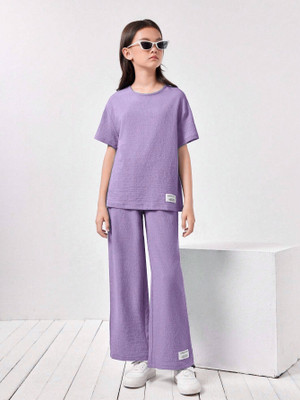 PAGHDAL BROTHERS Girls Casual T-shirt Pant(Purple)