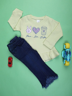 V-MART Baby Girls Casual Top Pant(Yellow)