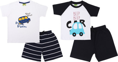 Nayaba Wears Baby Boys Casual T-shirt Shorts(White - WhiteD)