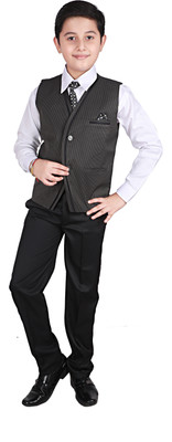 PRO ETHIC Boys Party(Festive) Waistcoat Shirt, Trouser, Tie(Dark Green)