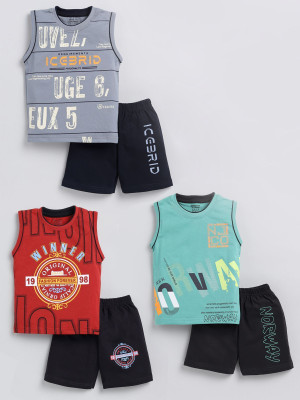 GIGGLY FOX Boys Casual T-shirt Shorts(SMOKE GREEN_STEEL GREY_MAROON)