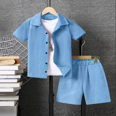 orsang Boys & Girls Casual Shirt Shorts(Light Blue)