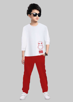 SIXER Boys Casual T-shirt Track Pants(RED, WHITE)