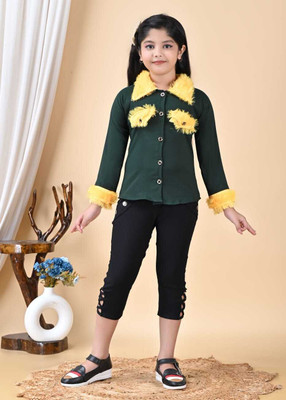 AsSahanaraDresses Girls Party(Festive) T-shirt Pant(GREEN)