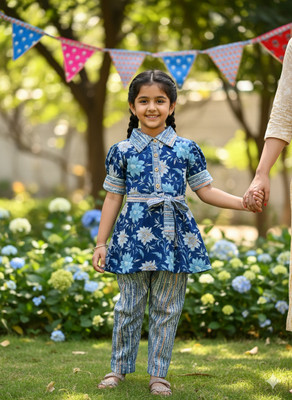 Rangi Saga Baby Girls Casual Top Pant(Blue)