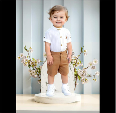 Riyannshi Boys Casual Shirt Pant(Brown)