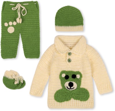 Windrop Solutions Baby Boys & Baby Girls Casual Sweater Pyjama, Cap, Bootie(GREEN)