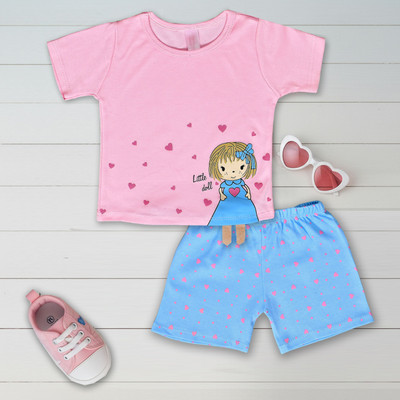Lovey Dovey Baby Girls Casual T-shirt Shorts(pink)