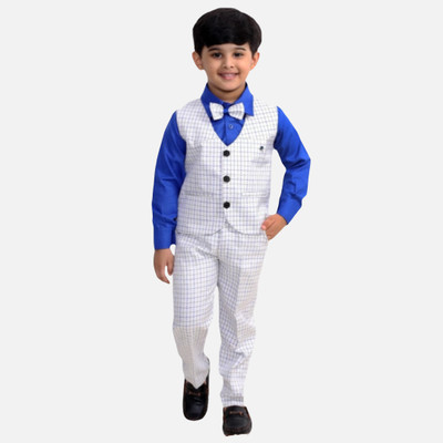 Paryushnam Boys Party(Festive) Shirt Pant, Waistcoat, Bow Tie, Dress(WHITE, BLUE)