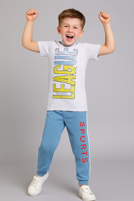 Todd N Teen Boys Casual T-shirt Track Pants(greyblue)