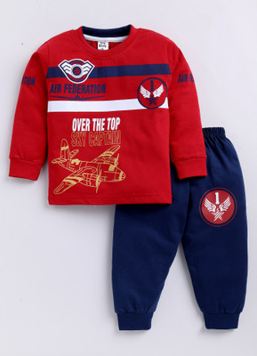 TINY BINY Boys Casual T-shirt Track Pants(Maroon)