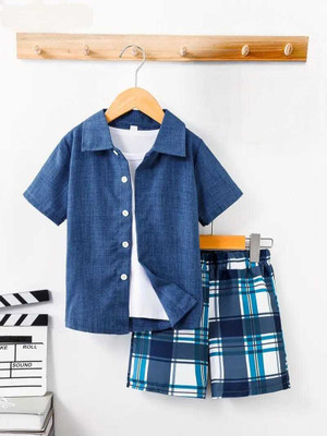 orsang Boys & Girls Casual Shirt Shorts(Blue)
