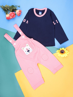 V-MART Baby Boys Casual T-shirt Dungaree(Pink)