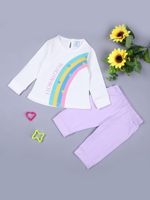 V-MART Baby Girls Casual Top Legging(White & Purple)