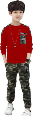 ANIKA CREATIONN Boys Casual T-shirt Pant(Red)