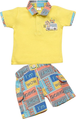 Pompidou Baby Boys Casual Top Pant(Yellow)