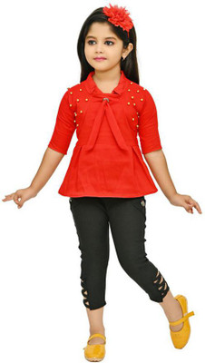 AsSahanaraDresses Girls Party(Festive) Top Pant(Red)