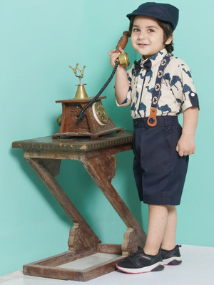 AJ Dezines Boys Casual Shirt Shorts(Blue)