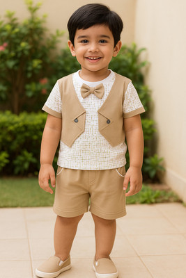 Wishkaro Baby Boys Casual T-shirt Shorts(Brown)