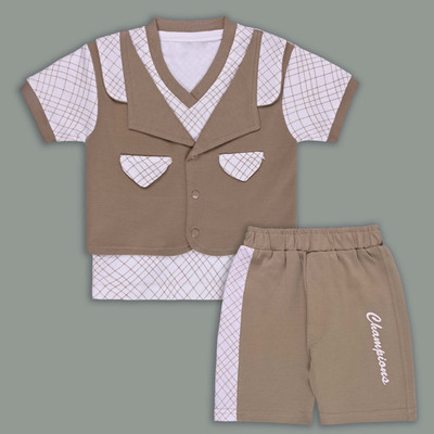 Silver Kraft Baby Boys Casual T-shirt Shorts(Brown)