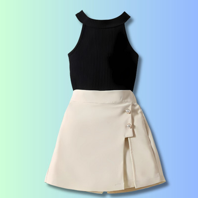 RIYANSHI Girls Casual Top Skirt(Black)