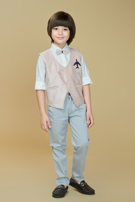 Ministich Baby Boys Party(Festive) Waistcoat Pant(Baby Pink)