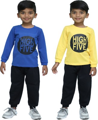 Cute N Tight Boys & Girls Casual T-shirt Pant(Royal Blue, Yellow)