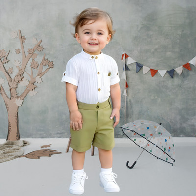 menvy Baby Boys Casual Shirt Shorts(Green)
