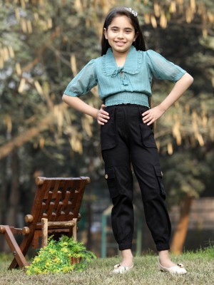 CUTIEKINS Girls Casual Top Trouser(Teal & Black)