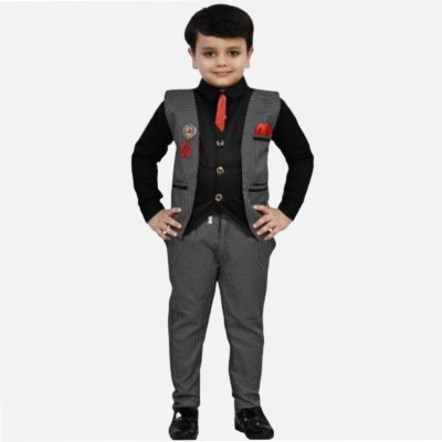 Paryushnam Baby Boys Party(Festive) Dress Waistcoat, Shirt, Pant(BLACK)