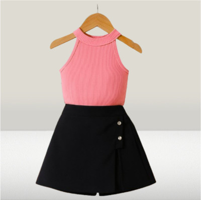 RIYASNHI Girls Casual Top Shorts(Pink, Black)