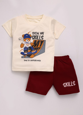 KOLKIDS Baby Boys & Baby Girls Casual T-shirt Shorts(OFF WHITE)
