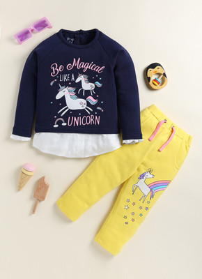 Yk Girls Casual T-shirt Trouser(Blue)