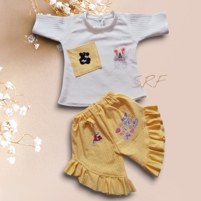 S R F Girls Party(Festive) Top Shorts(YELLOW)