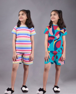 FEBVIBE Girls Casual T-shirt Shorts(Multicolor 48)