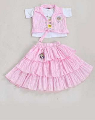 cutecrage Girls Party(Festive) Top Skirt(LIGHT PINK/BABY PINK)