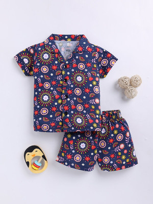 YK X Tinyo Boys & Girls Casual Shirt Shorts(Navy Blue)