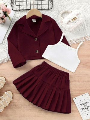 FARBIG WEAR Girls Party(Festive) Jacket Skirt, Camisole(Maroon)