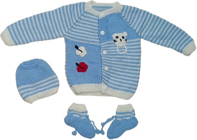 Cute Collection Striped, Colorblock Round Neck Party Baby Boys & Baby Girls Blue Sweater