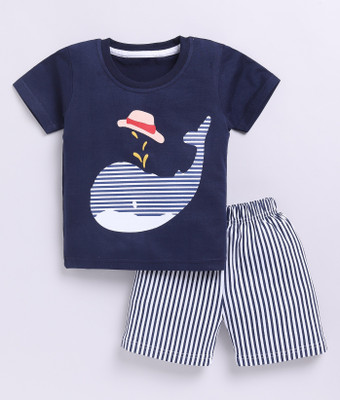 TOONYPORT Boys Casual T-shirt Shorts(Dark Blue, White)