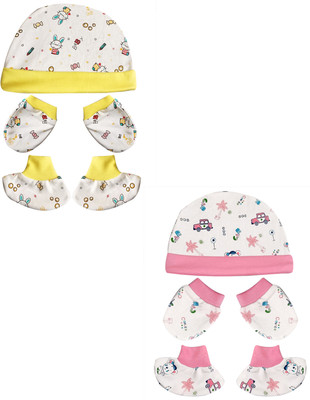 GOURAVSUMANA Baby Boys & Baby Girls Casual Cap Mitten(Yellow & Pink)