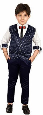 Zolario Boys Party(Festive) Waistcoat Shirt, Pant, Bow Tie(Dark Blue)