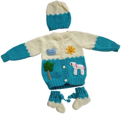 Cute Collection Baby Boys & Baby Girls Party(Festive) Sweater Bootie, Cap(Multicolor)
